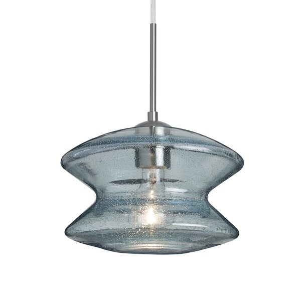 Besa Lighting Zen Cord Pendant, Blue Bubble, Satin Nickel Finish, 1x60W Incandescent 1JT-ZENBL-SN - main